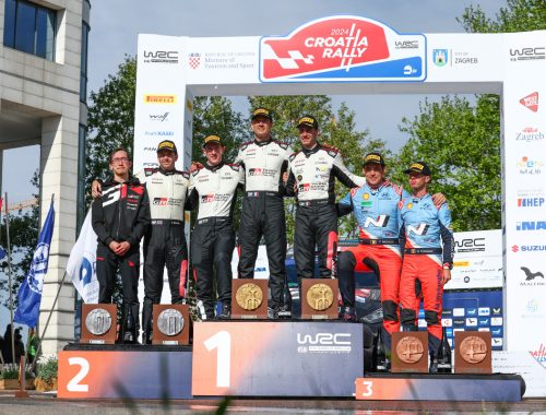 Los vencedores en el podio final del WRC Croacia 2024